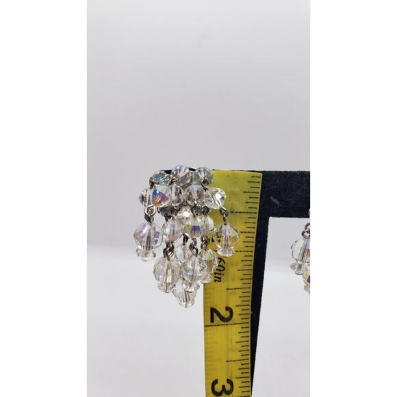 Vintage Earrings AB Crystal Waterfall Chandelier Clip Iridescent Rare Laguna - Picture 7 of 8